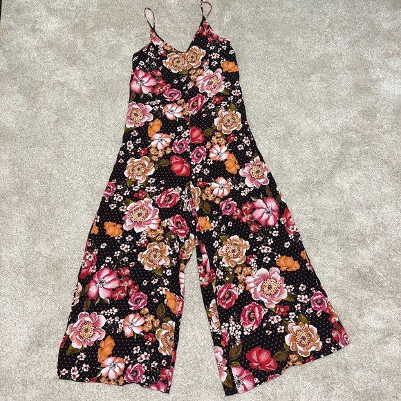 Anthropologie Pants - Kachel x Anthropologie Jumpsuit Size 6 Wide Leg Floral Black Pink Yellow